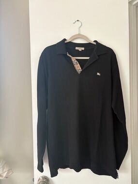 Burberry Black Long-Sleeve Polo with Signature Check Trim